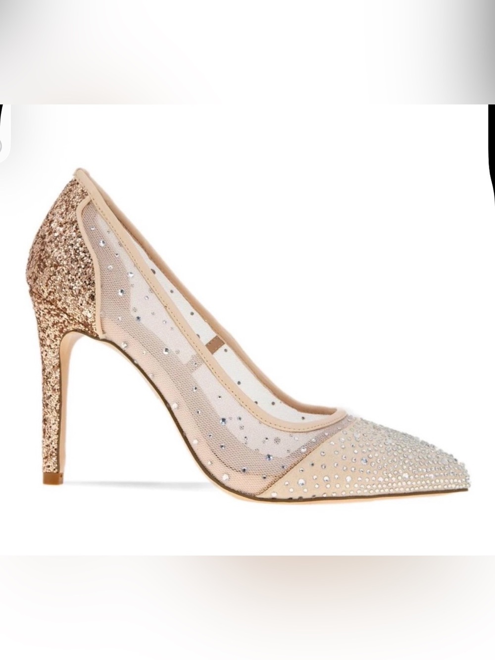 BCBGeneration Hivana rose gold Glitter & Rhinestone Pointed-Toe Pump size 8.5